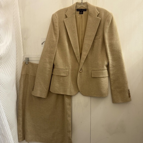 RALPH LAUREN “BLACK LABEL” 2pc Tan Gold Skirt Suit • Sz: 10 Regular - Picture 1 of 11
